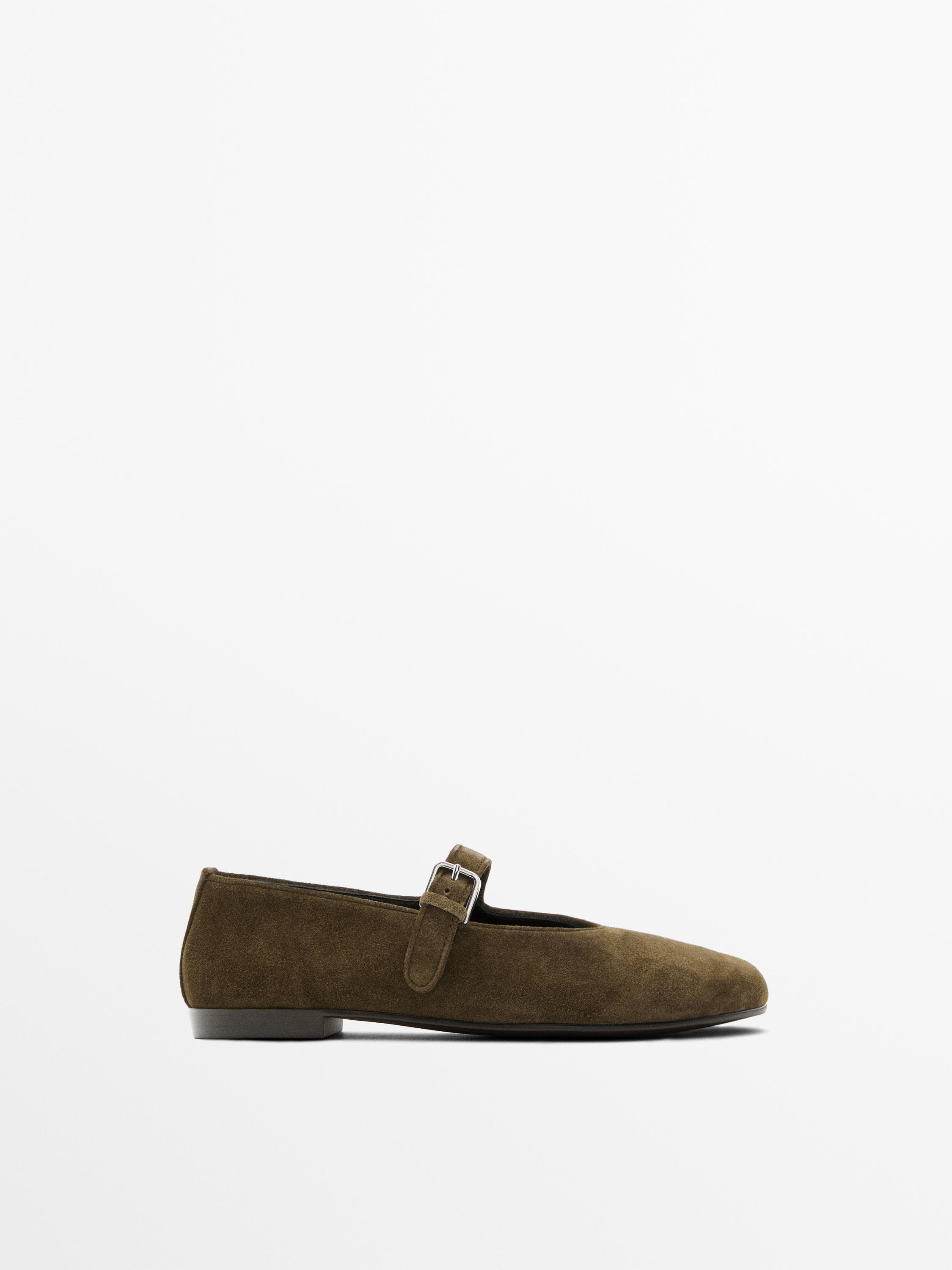 Split leather ballet flats